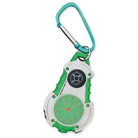 New Nickel Plated Carabiner Clip Watch w/ Compass Light  
