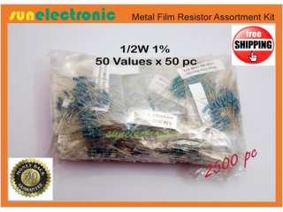 2W Metal Film Resistor Assortment Kit 1% 50 Values x 50 pcs Total 