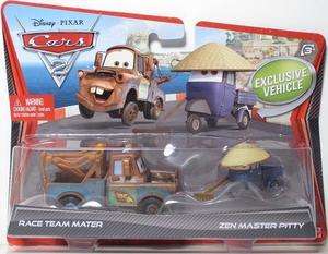 Disney Pixar Cars 2 RACE TEAM MATER & ZEN MASTER PITTY 2 pack 