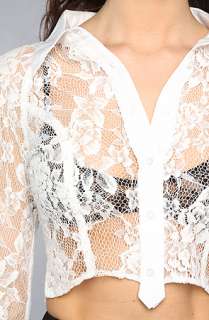 Finders Keepers The Hold Me Long Sleeve Lace Shirt in White 