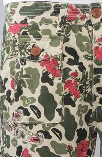 Under Two Flags The Cargo Shorts in Olive Camo Roses  Karmaloop 