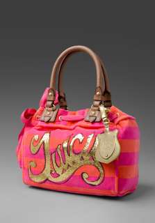 JUICY COUTURE Rugby Stripe Velour Day Dreamer Bag in Electric Coral 