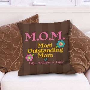 Personalized Mothers Day Throw Pillow Outstanding Mom  