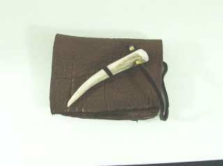 Chocolate Buffalo Bison leather Pouch antler closure D  