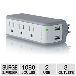 Belkin BZ103050QTVL Mini Surge Protector with USB Charge Ports at 