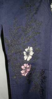 Beautiful Vintage Navy Kimono w Lame Flowers  
