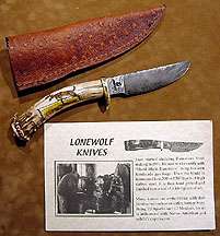 Juan Lonewolf Damascus Knife Deer Antler Handle 9 3/4  
