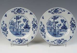 Antique Pair of Dutch Delft Plates Chinoiserie 18th C.  