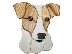 JACK RUSSELL TERRIER INTARSIA WOOD CARVING WALL HANGING  