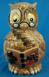 Vintage Ceramic Cookie Jar Teacher Wise Owl Bird MIJ  