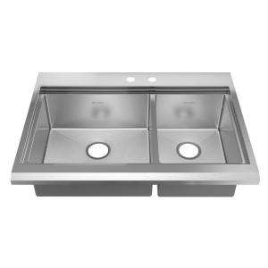   36x25.5x10 2 Hole Double Bowl Kitchen Sinkin Brushed Stainless Steel
