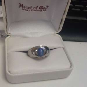 Antique Genuine Blue Star Sapphire 14K White Gold Ring With Diamonds 