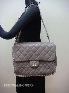 AMAZING 2011 CHANEL TAUPE AGED LEATHER MAXI FLAP CHAIN AROUND BAG 