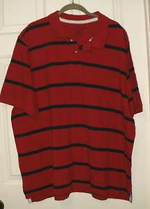 New Mens Faded Glory Red Blue Stripe Polo Shirt 100% Cottton 2XL 50 52 