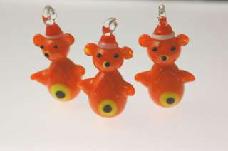 10 Christmas Lampwork Glass Pendants Teddy Bears  