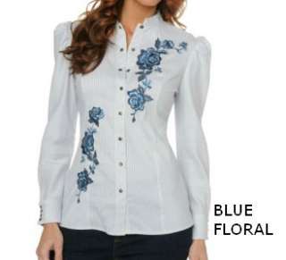 Diane Gilman Embroidered Puff Sleeve Striped Shirt  