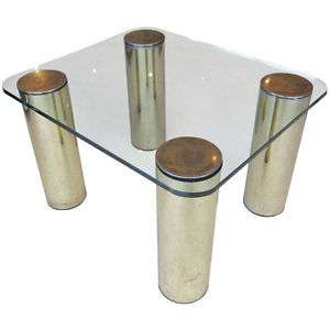 Glass & Brass Side Table With Cylindrical Legs By Pace  
