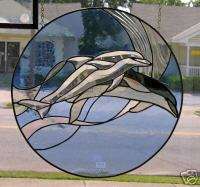 DOLPHIN PANEL Stained Glass 2 DOLPHINS with Bevels  