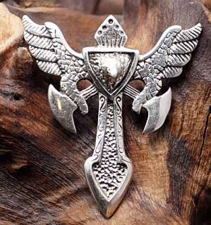 Powerful Flying Eagle with Axe Sterling Silver Pendant  