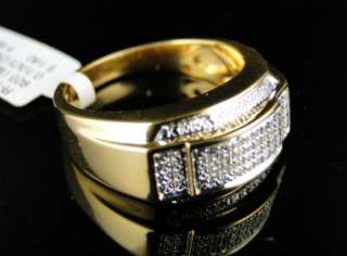   GOLD FINISH GENUINE WHITE DIAMOND PAVE FASHION PINKY RING .10CT  