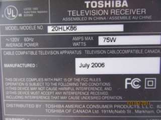 Toshiba Television Receiver 20HLK86 20 LCD TV  