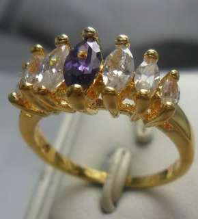 14k yellow gold gilding purple&white genstone ring size 8  