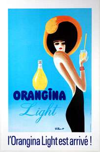  ORANGINA LIGHT POSTER by VILLEMOT. 21 x 15. Printed ca 1980  