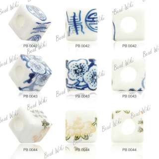 15 Loose Porcelain Ceramic Cube Flower Chinese White Blue Spacer Bead 