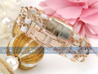 Fashion Crystal Bezel Numberless PU+Metal Strap Lady Bracelet Dress 