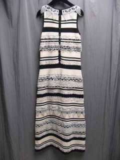 6K Chanel Crochet Lace 11C Pink Black White Stripe Cashmere Dress 36 