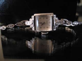 Art Deco Elgin 32 Real Diamond 14K Solid White Gold Wrist Watch  