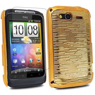 For HTC WILDFIRE S GOLD GLOSSY METALLIC CHROME SHELL CASE+SCREEN 