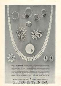 1960 Georg Jensen Gold Jewelry Pins Earrings Vintage Ad  