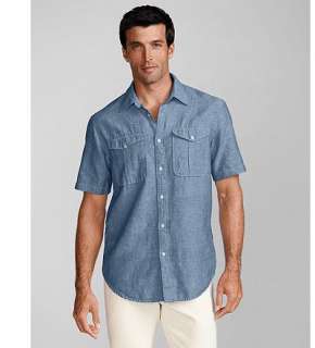 Eddie Bauer Men Shirts Casual Relaxed Fit Two Pocket Linen Shirt