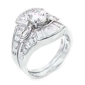 Sterling Silver Wedding Ring Set / Two Piece Engagement Set with Cubic 