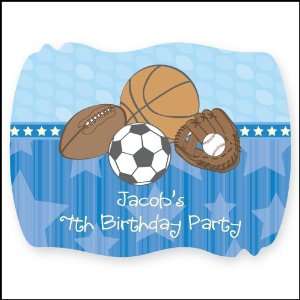   Sports   16 Squiggle Shaped Personalized Birthday Party Sticker Labels