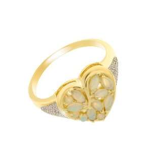    9ct Yellow Gold Opal & Diamond Heart Ring Size 8.5 Jewelry