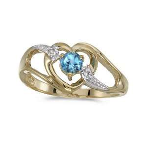   Gold Round Blue Topaz And Diamond Heart Ring (Size 5.5) Jewelry