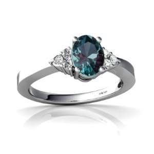    14K White Gold Oval Created Alexandrite Ring Size 8.5 Jewelry