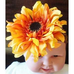   Elastic Baby/Toddler Headband Orange Daisy Gerbera 