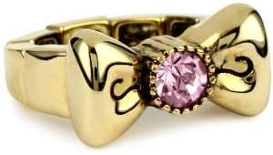    Betsey Johnson Iconic Pink Crystal Bow Stretch Ring Jewelry