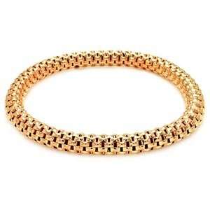 Sterling Silver Italian Rose Gold Plated Box Link Stretchable Bracelet 