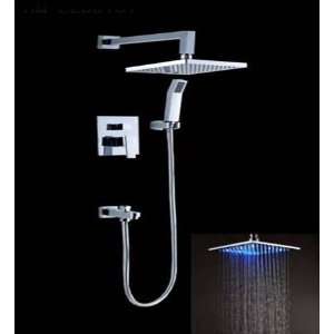   Handle Wall Mount Rain Shower Faucet with Build in LED Lights,Chrome