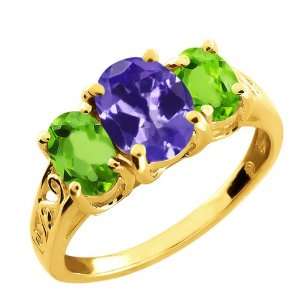   Ct Oval Blue Tanzanite and Green Peridot 10k Yellow Gold Ring Jewelry