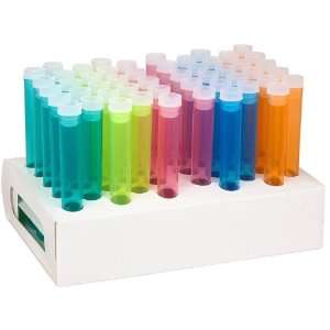   Assorted Color Plastic Test Tube Set with Caps and Cardboard Rack