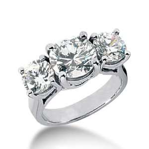  4.5 Ct Diamond Engagement Ring Round Prong Three Stone 14k 
