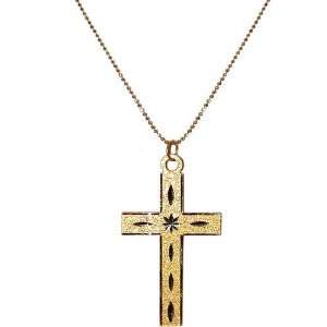 Vintage Aluminum Cross, Diamond Cuts, Gold/Silver On 15 Chain In Gold 
