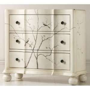 Hand painted Bird Chest, 3 DRAWER, OFF WHITE 