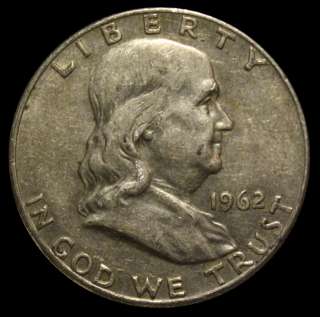   is a nice circulated Denver minted 1962 Franklin Silver Half Dollar