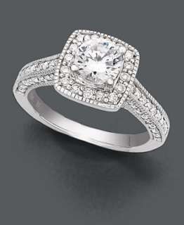  Ring, 18k White Gold Diamond Solitaire Square Setting Engagement 